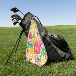 Tropical Fruit Monogram Watercolor Summer Pattern Golf Towel