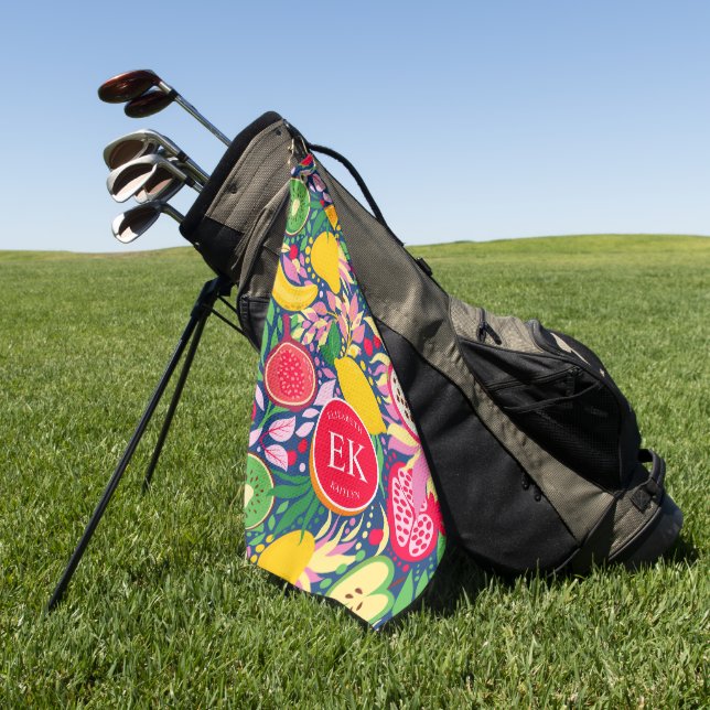 Tropical Fruit Monogram Watercolor Summer Pattern Golf Towel (Green)