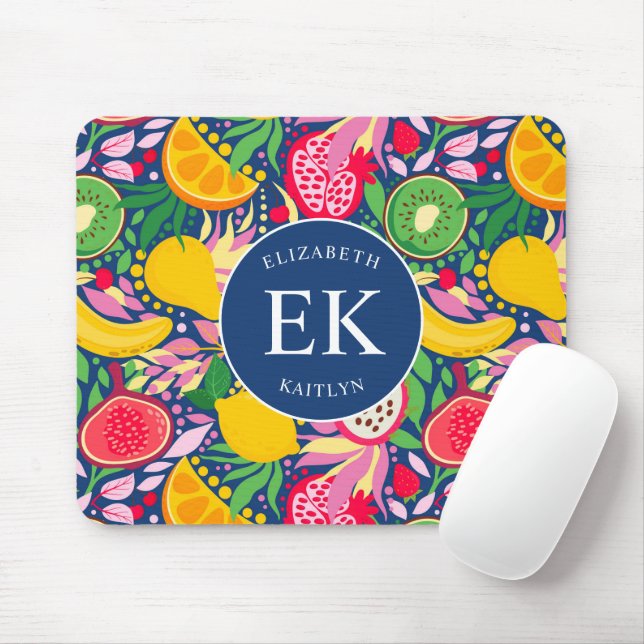 Tropical Fruit Monogram Watercolor Summer Pattern Mouse Mat (With Mouse)