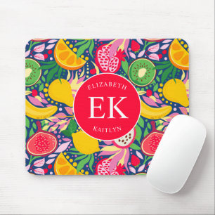 Tropical Fruit Monogram Watercolor Summer Pattern Mouse Mat
