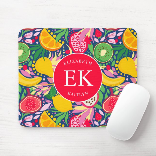 Tropical Fruit Monogram Watercolor Summer Pattern Mouse Mat (With Mouse)