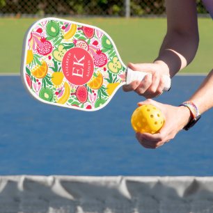 Tropical Fruit Monogram Watercolor Summer Pattern Pickleball Paddle