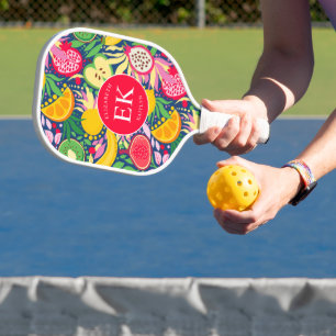 Tropical Fruit Monogram Watercolor Summer Pattern Pickleball Paddle
