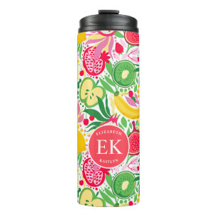 Tropical Fruit Monogram Watercolor Summer Pattern Thermal Tumbler