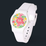 Tropical Fruit Monogram Watercolor Summer Pattern Watch<br><div class="desc">The Tropical Fruit Monogram Watercolor Summer Pattern Watch combines vibrant style and functionality in a stunning accessory. Featuring a lively watercolor design of tropical fruits, this watch brings a refreshing, tropical vibe to your wrist. The addition of a personalised monogram adds a unique, customised touch, making it a perfect gift...</div>