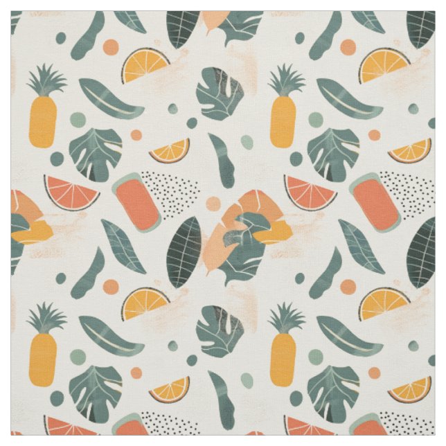Tropical Fruit & Monstera Seamless Pattern Fabric (Swatch)