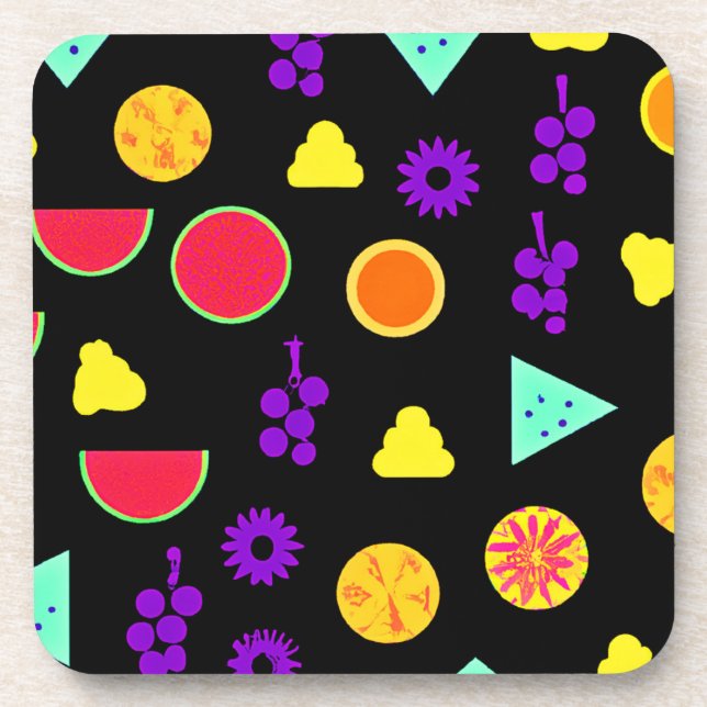 Tropical Fruit Neon Paradise Pattern Coaster (Front)