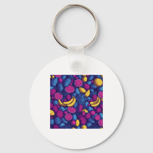 Tropical Fruit Pattern – Exotic Vibrant Design Sti Key Ring (Front)