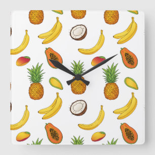 Tropical Fruit Pattern Square Wall Clock