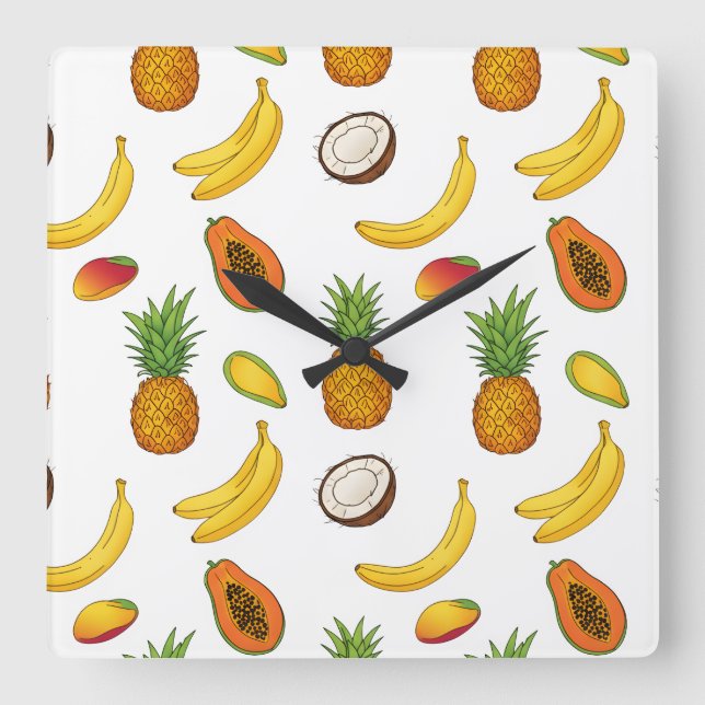 Tropical Fruit Pattern Square Wall Clock (Front)