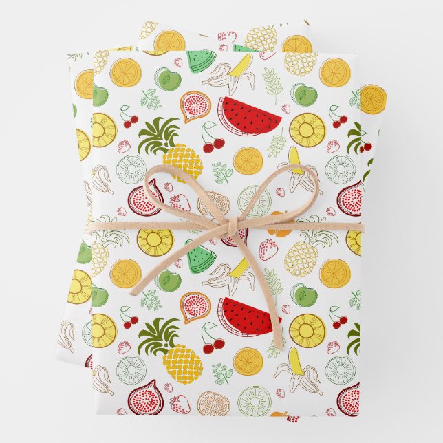 Tropical Fruit Pattern  Wrapping Paper Sheet (In situ)