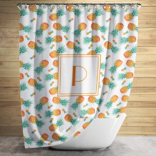 Tropical Fruit Pineapple Pattern Monogrammed Shower Curtain