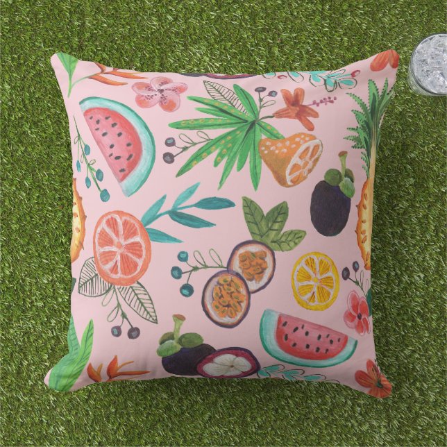 Tropical fruit pink garden all-over print  cushion (Grass)