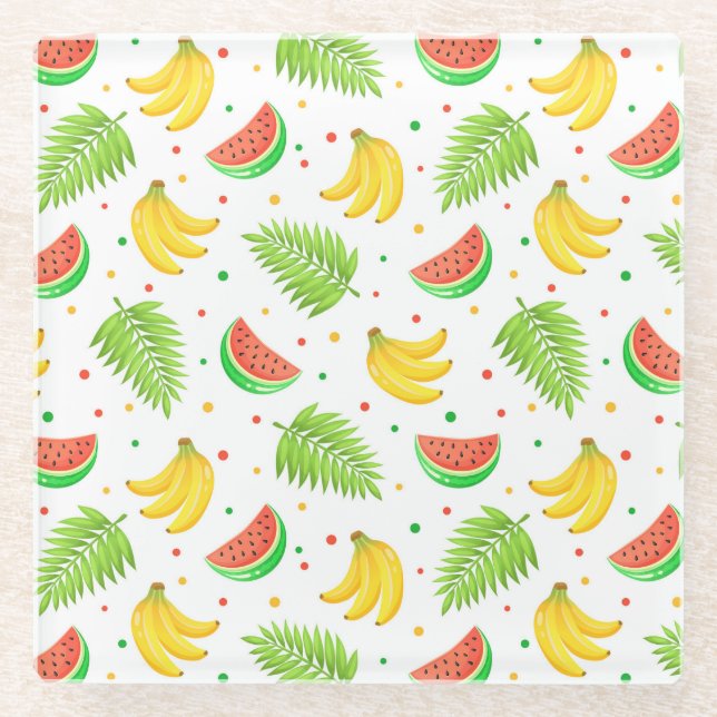 Tropical Fruit Polka Dot Pattern Glass Coaster (Front)
