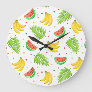 Tropical Fruit Polka Dot Pattern Large Clock