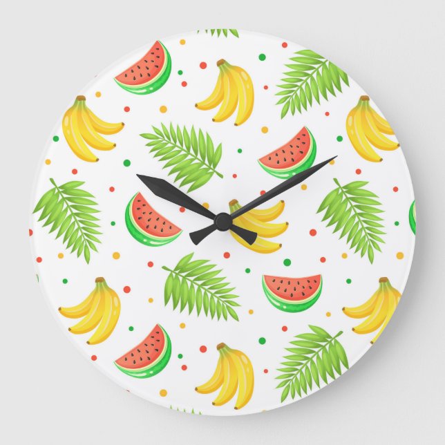 Tropical Fruit Polka Dot Pattern Large Clock (Front)