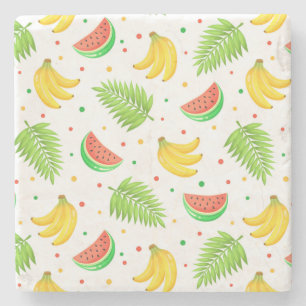 Tropical Fruit Polka Dot Pattern Stone Coaster