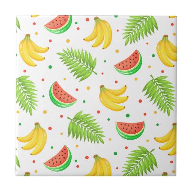 Tropical Fruit Polka Dot Pattern Tile (Front)