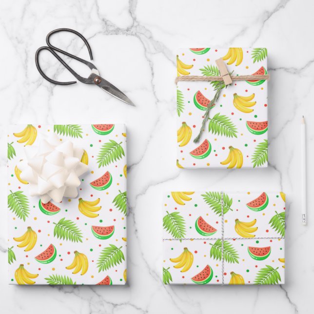 Tropical Fruit Polka Dot Pattern Wrapping Paper Sheet (Front)
