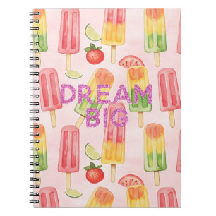 Tropical Fruit Popsicles Pink Dream Glitter Quote Notebook