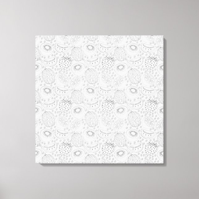 Tropical fruit seamless pattern black and white canvas print (Front)