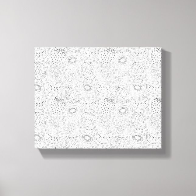 Tropical fruit seamless pattern black and white canvas print (Front)