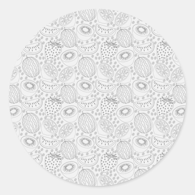 Tropical fruit seamless pattern black and white classic round sticker (Front)
