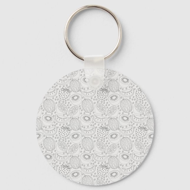 Tropical fruit seamless pattern black and white key ring (Front)