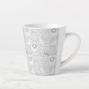 Tropical fruit seamless pattern black and white latte mug