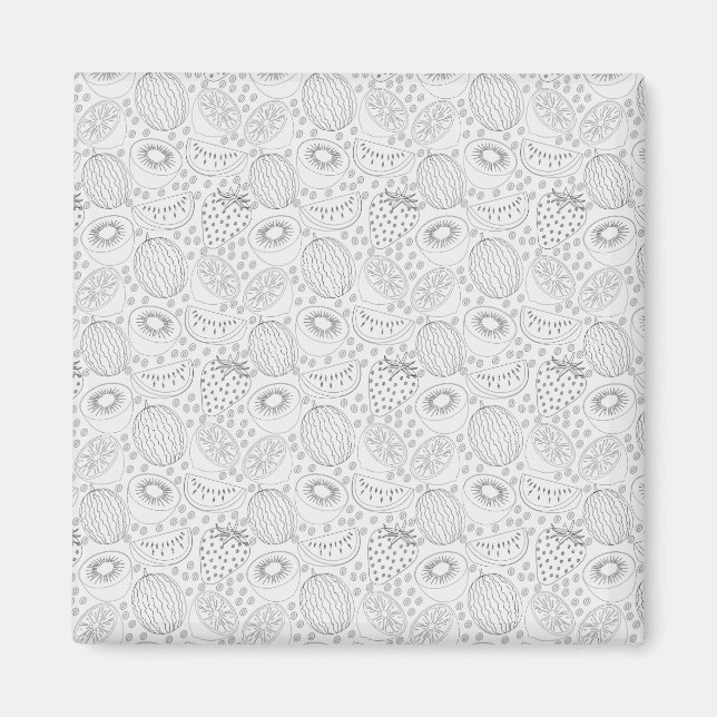 Tropical fruit seamless pattern black and white magnet (Front)