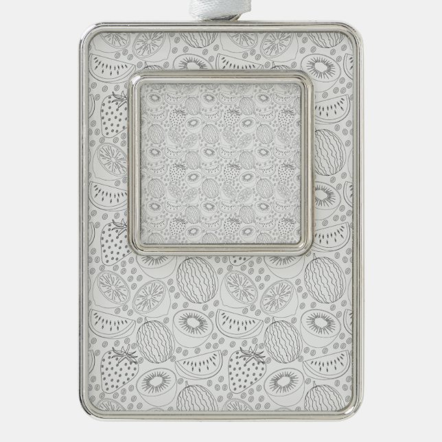 Tropical fruit seamless pattern black and white silver plated framed ornament (Front)
