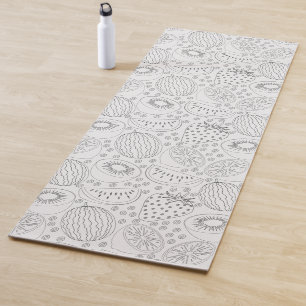 Tropical fruit seamless pattern black and white yoga mat