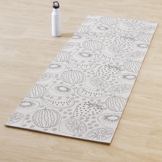 Tropical fruit seamless pattern black and white yoga mat (In Situ)