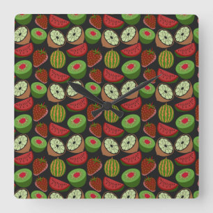 Tropical fruit seamless pattern colorful square wall clock