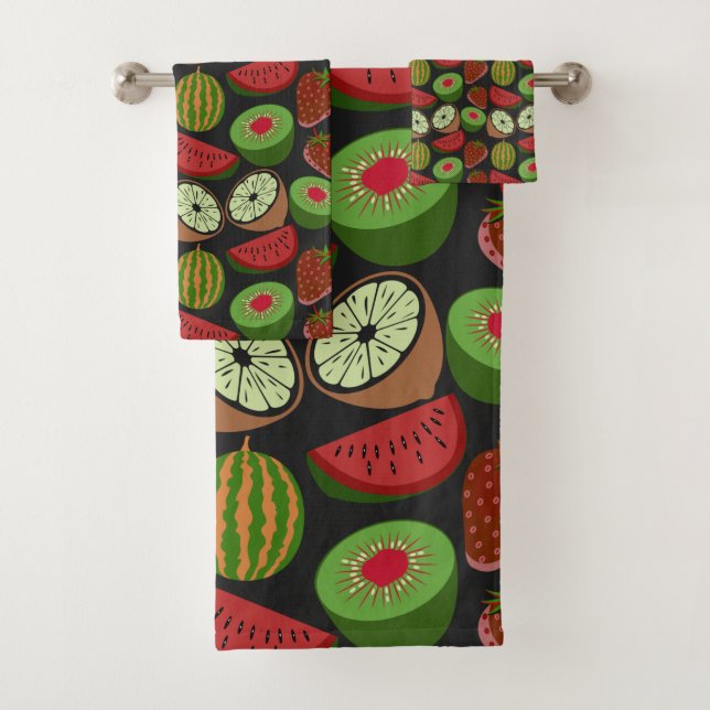 Tropical fruit seamless pattern colourful bath towel set (Insitu)