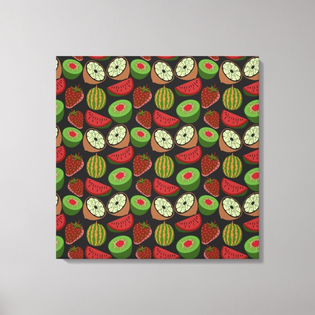 Tropical fruit seamless pattern colourful canvas print (Front)