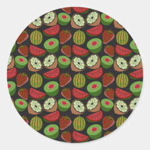 Tropical fruit seamless pattern colourful classic round sticker
