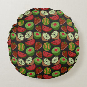 Tropical fruit seamless pattern colourful round cushion
