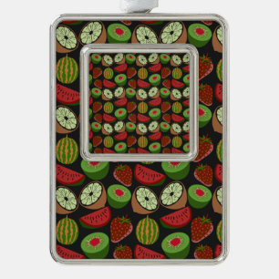 Tropical fruit seamless pattern colourful silver plated framed ornament