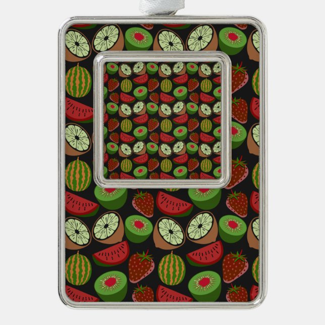 Tropical fruit seamless pattern colourful silver plated framed ornament (Front)
