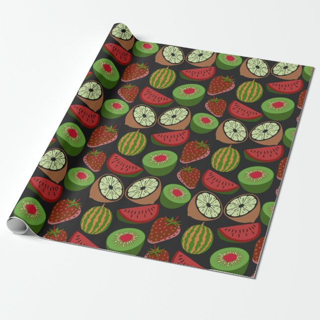 Tropical fruit seamless pattern colourful wrapping paper (Unrolled)