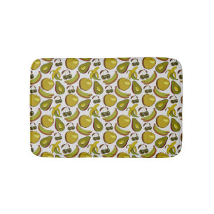 Tropical fruit seamless pattern yellow and white bath mat