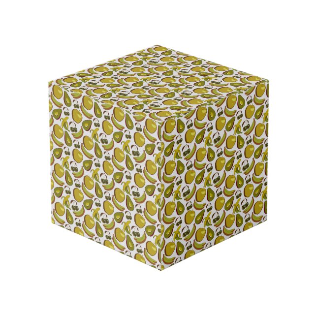 Tropical fruit seamless pattern yellow and white cube (Front Angled)