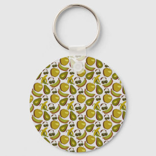 Tropical fruit seamless pattern yellow and white key ring