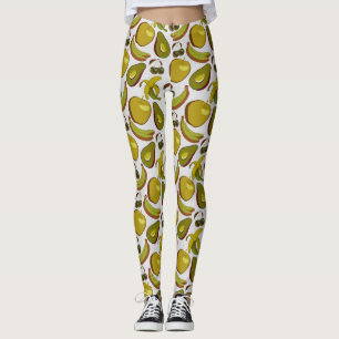 Tropical fruit seamless pattern yellow and white leggings