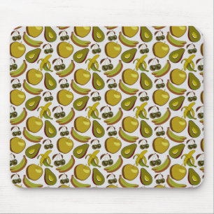 Tropical fruit seamless pattern yellow and white mouse mat