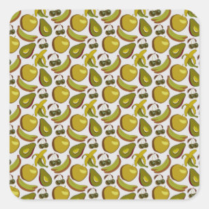 Tropical fruit seamless pattern yellow and white square sticker