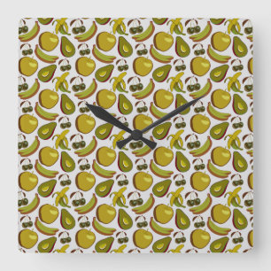 Tropical fruit seamless pattern yellow and white square wall clock