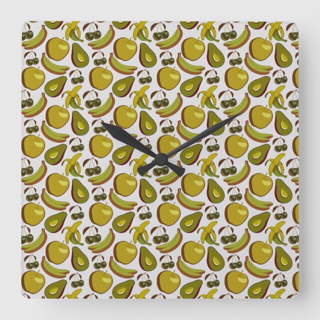 Tropical fruit seamless pattern yellow and white square wall clock (Front)