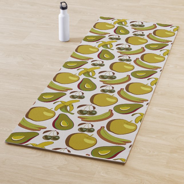 Tropical fruit seamless pattern yellow and white yoga mat (In Situ)
